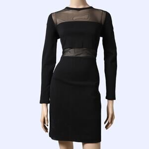 MICHAEL KORS Black Mesh Panel Long Sleeve Bodycon Dress